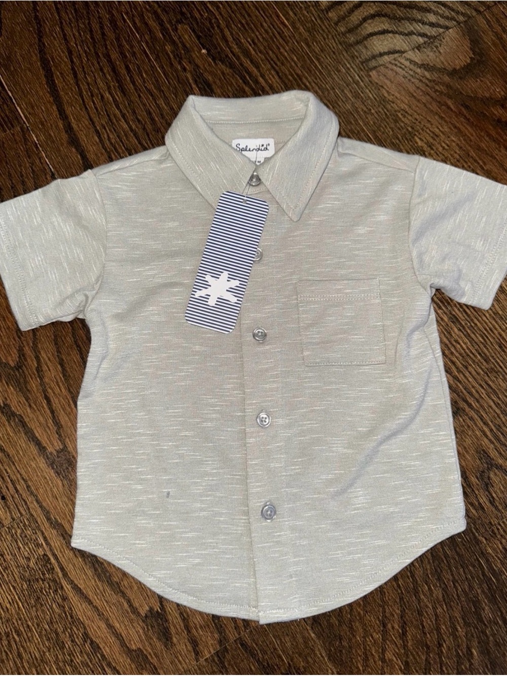 baby boy Splendid Heather Gray Short-Sleeve Button-Down Shirt sz 6-12 month NWT